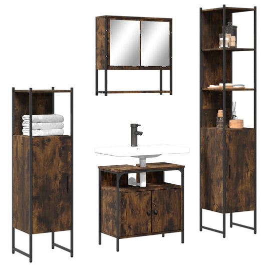 Set Mobili da Bagno 4 pz Rovere Fumo in Legno Multistrato | homemem39