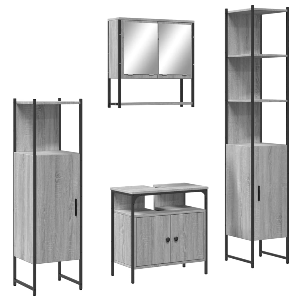 Set Mobili da Bagno 4 pz Grigio Sonoma in Legno Multistrato | homemem39