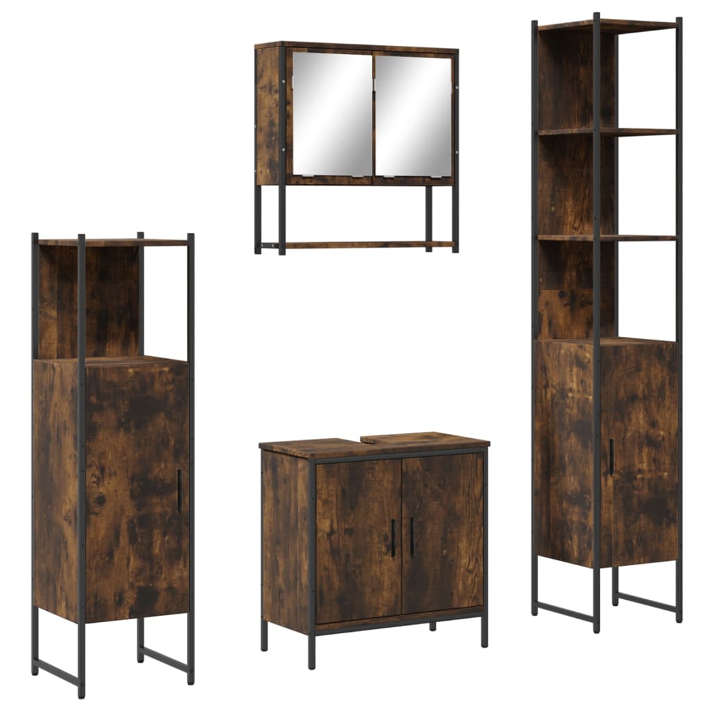Set Mobili da Bagno 4 pz Rovere Fumo in Legno Multistrato | homemem39