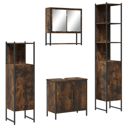Set Mobili da Bagno 4 pz Rovere Fumo in Legno Multistrato | homemem39