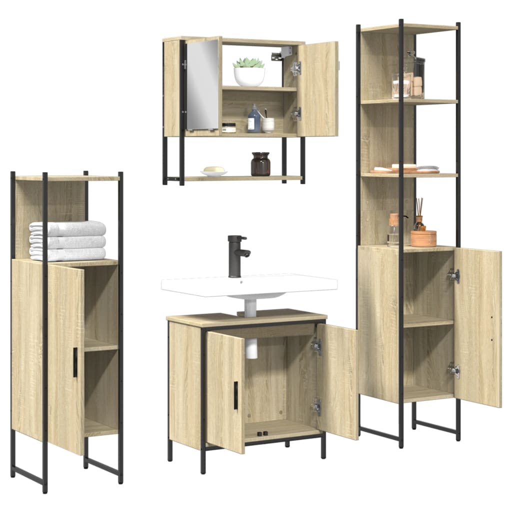 Set Mobili da Bagno 4 pz Rovere Fumo in Legno Multistrato | homemem39