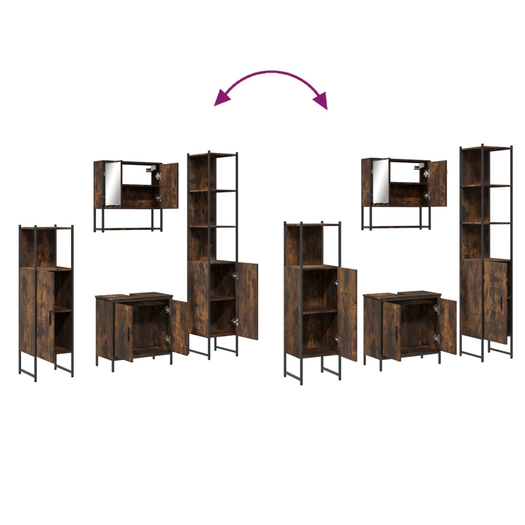 Set Mobili da Bagno 4 pz Rovere Fumo in Legno Multistrato