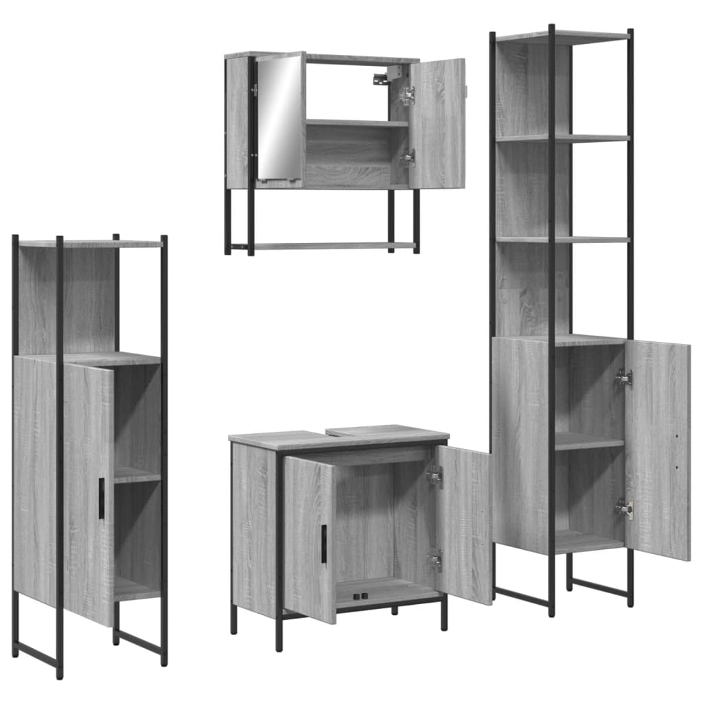 Set Mobili da Bagno 4 pz Grigio Sonoma in Legno Multistrato | homemem39