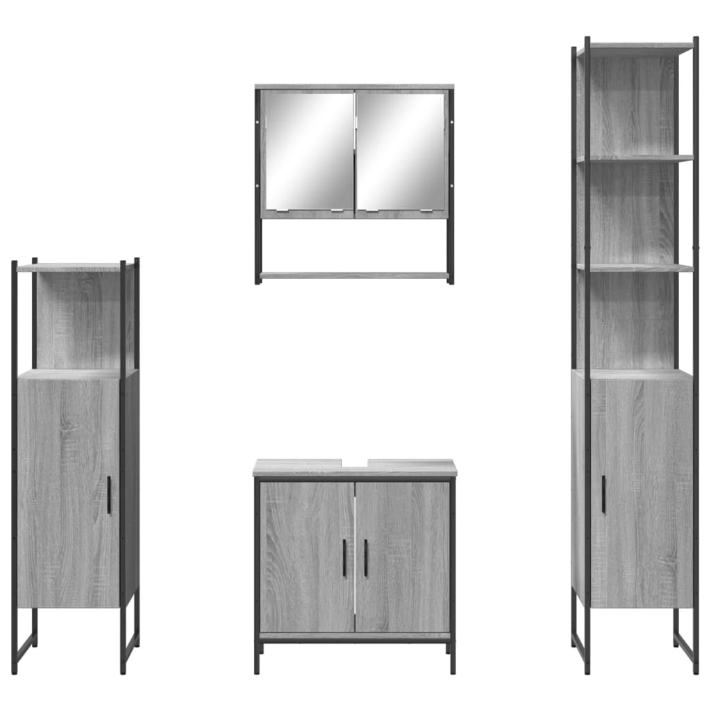 Set Mobili da Bagno 4 pz Grigio Sonoma in Legno Multistrato | homemem39