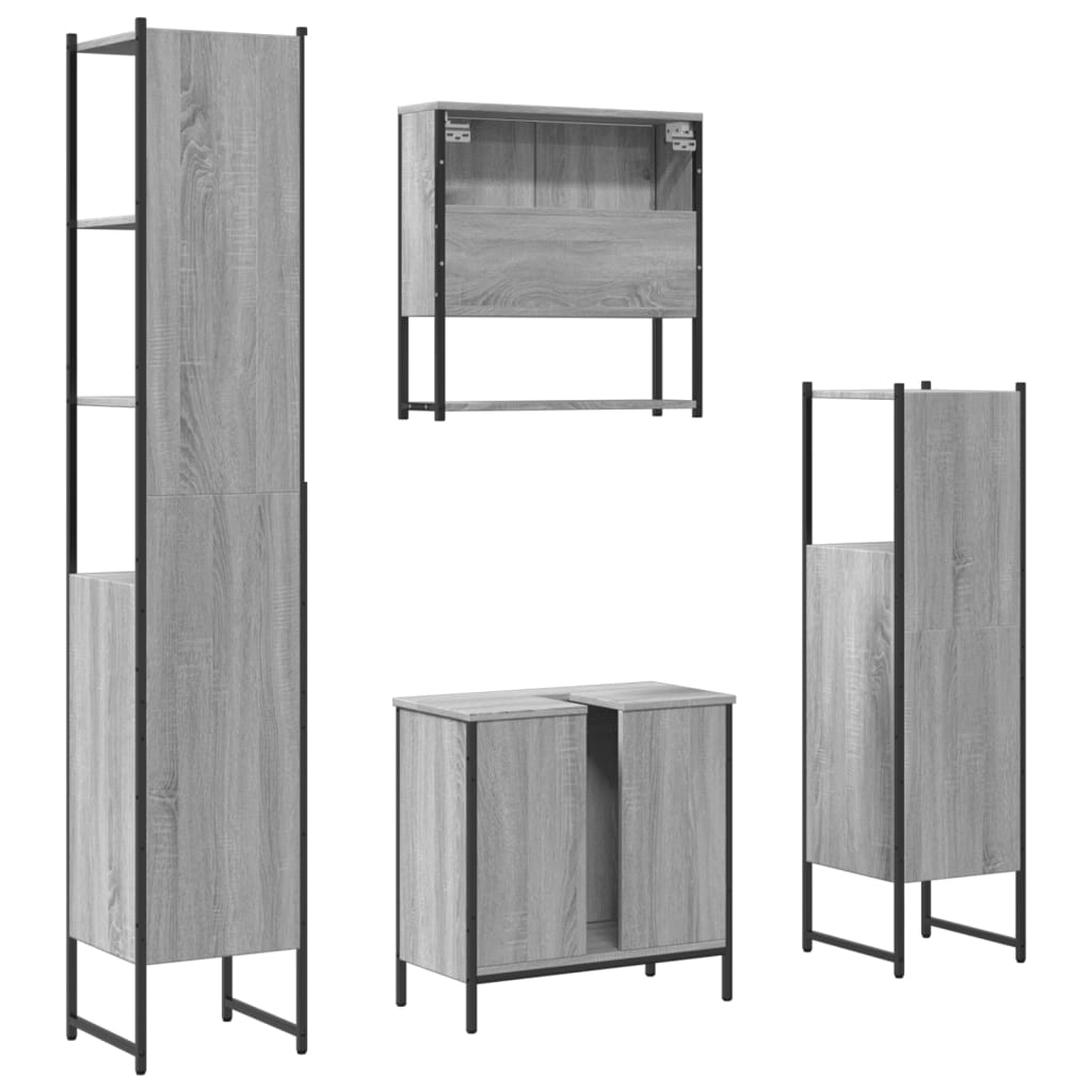 Set Mobili da Bagno 4 pz Grigio Sonoma in Legno Multistrato | homemem39