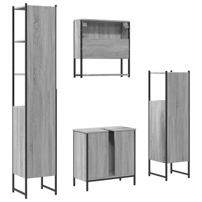 Set Mobili da Bagno 4 pz Grigio Sonoma in Legno Multistrato | homemem39