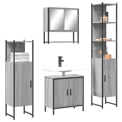 Set Mobili da Bagno 4 pz Grigio Sonoma in Legno Multistrato | homemem39