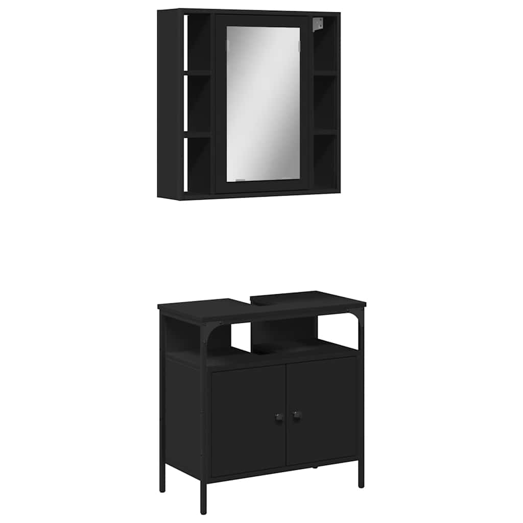 Set Mobili da Bagno 2 pz Nero in Legno Multistrato | homemem39