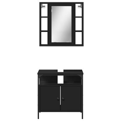 Set Mobili da Bagno 2 pz Nero in Legno Multistrato | homemem39