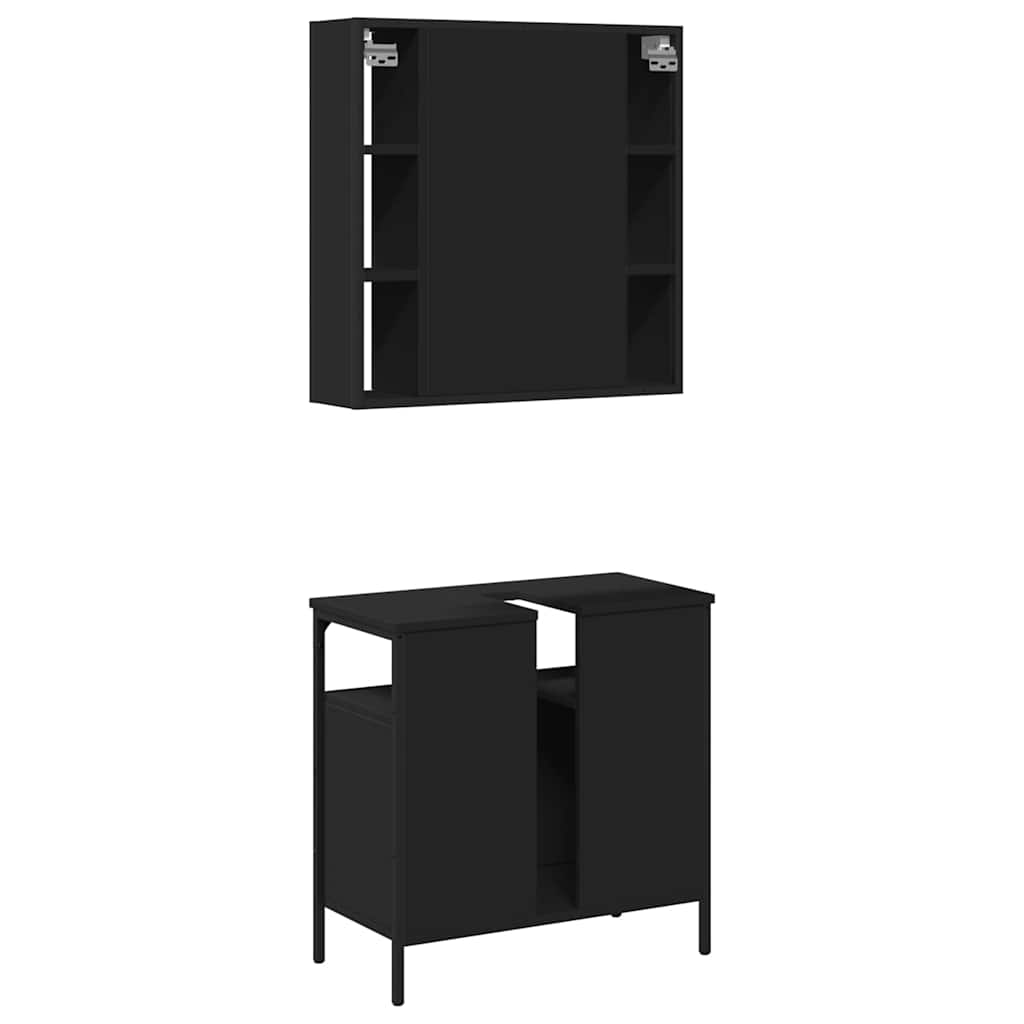 Set Mobili da Bagno 2 pz Nero in Legno Multistrato | homemem39