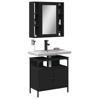 Set Mobili da Bagno 2 pz Nero in Legno Multistrato | homemem39