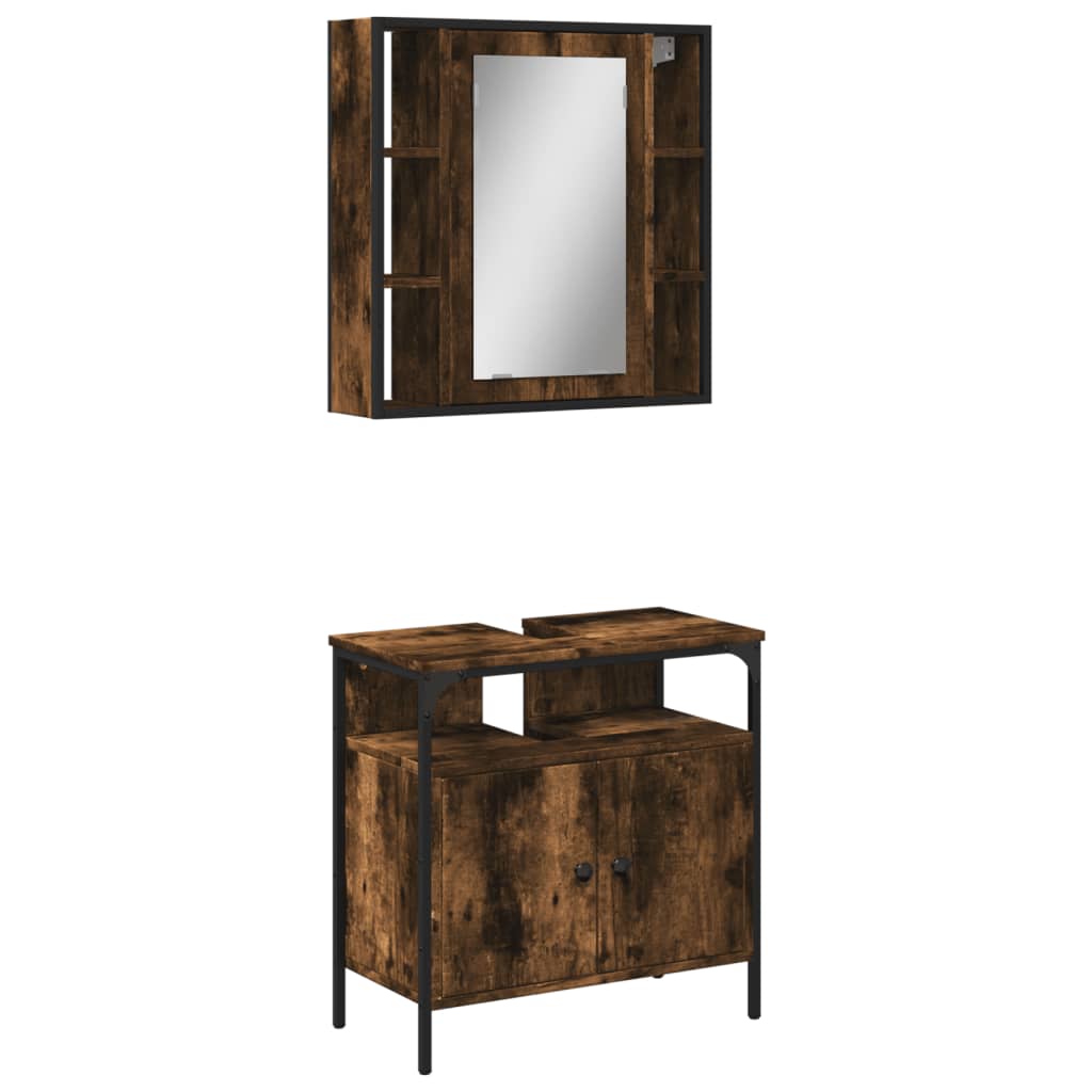 Set Mobili da Bagno 2 pz Rovere Fumo in Legno Multistrato | homemem39