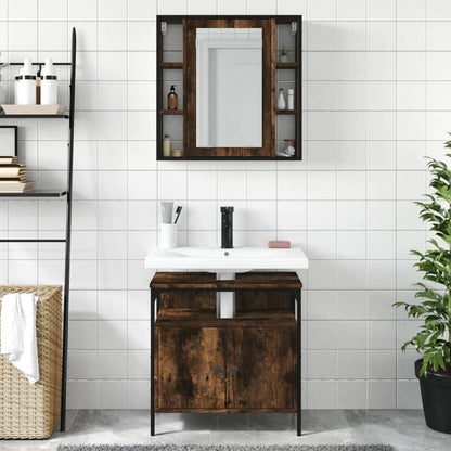 Set Mobili da Bagno 2 pz Rovere Fumo in Legno Multistrato | homemem39