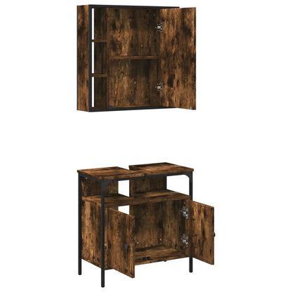 Set Mobili da Bagno 2 pz Rovere Fumo in Legno Multistrato | homemem39