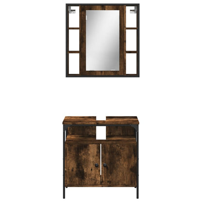 Set Mobili da Bagno 2 pz Rovere Fumo in Legno Multistrato | homemem39
