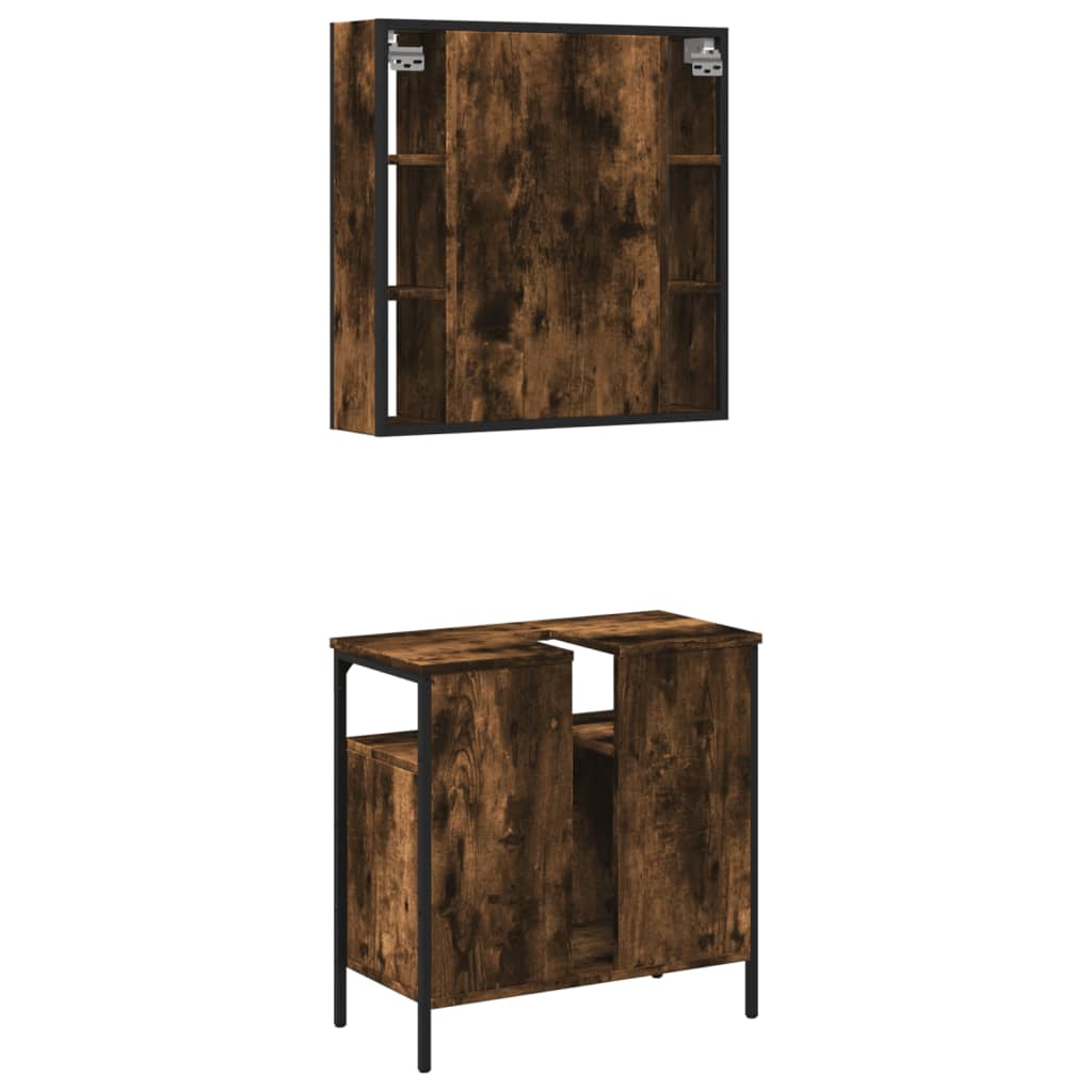 Set Mobili da Bagno 2 pz Rovere Fumo in Legno Multistrato | homemem39