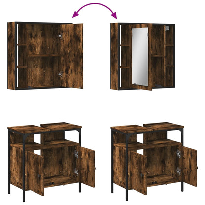 Set Mobili da Bagno 2 pz Rovere Fumo in Legno Multistrato | homemem39