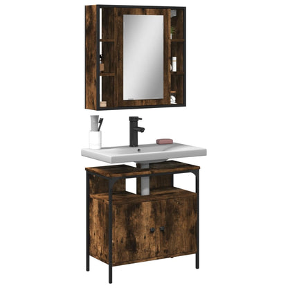 Set Mobili da Bagno 2 pz Rovere Fumo in Legno Multistrato | homemem39
