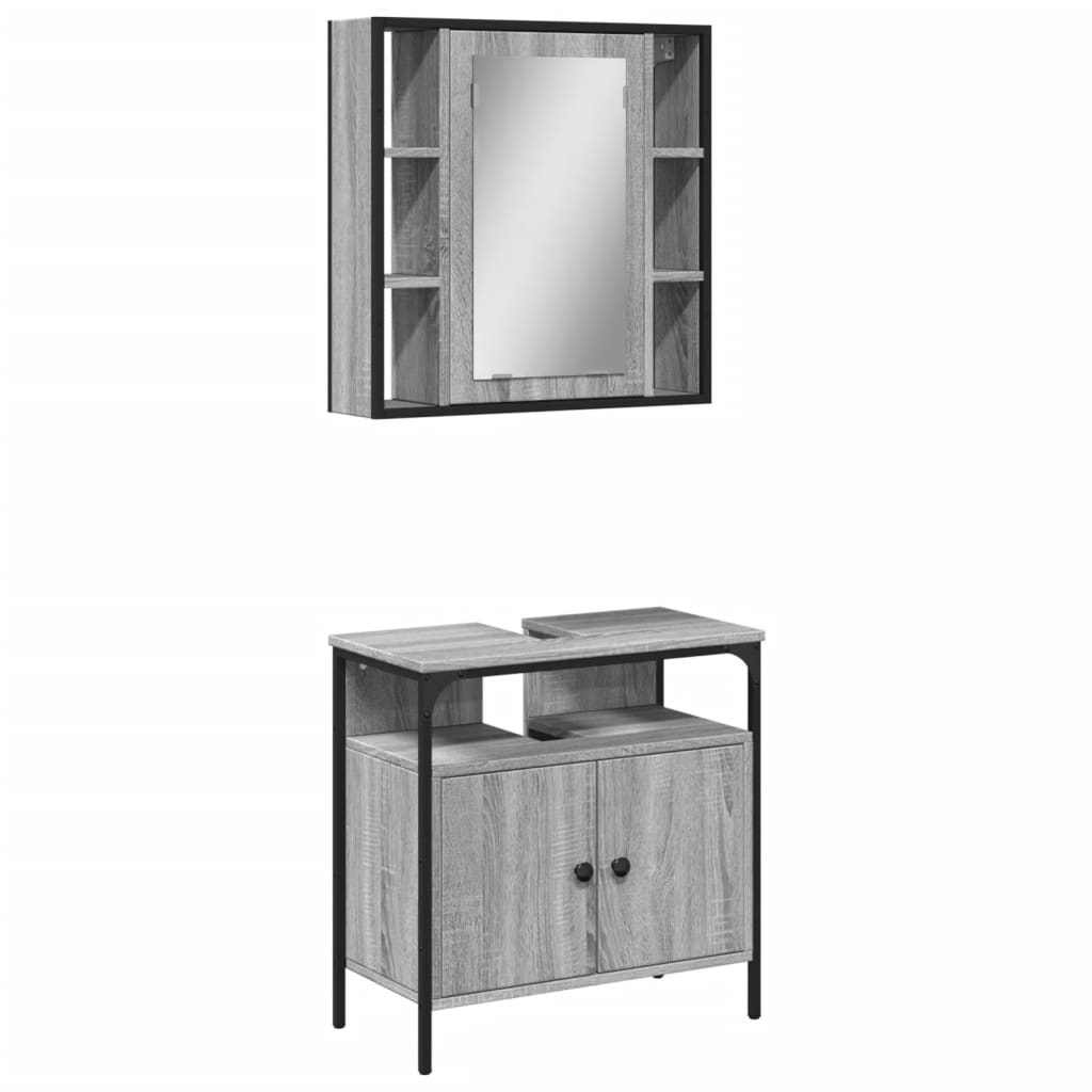 Set Mobili da Bagno 2 pz Grigio Sonoma in Legno Multistrato | homemem39