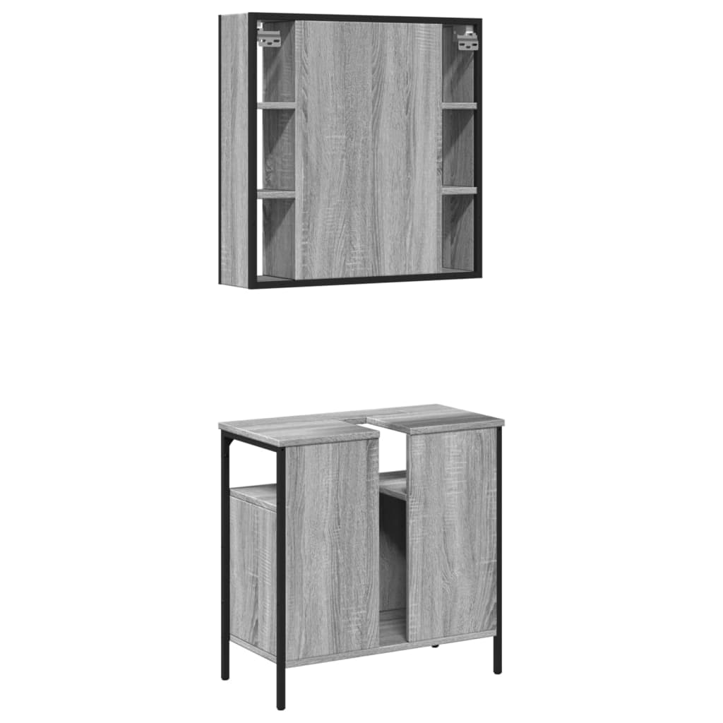 Set Mobili da Bagno 2 pz Grigio Sonoma in Legno Multistrato | homemem39