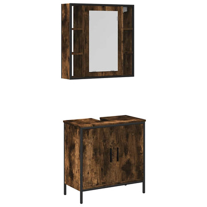 Set Mobili da Bagno 2 pz Rovere Fumo in Legno Multistrato | homemem39