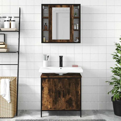 Set Mobili da Bagno 2 pz Rovere Fumo in Legno Multistrato
