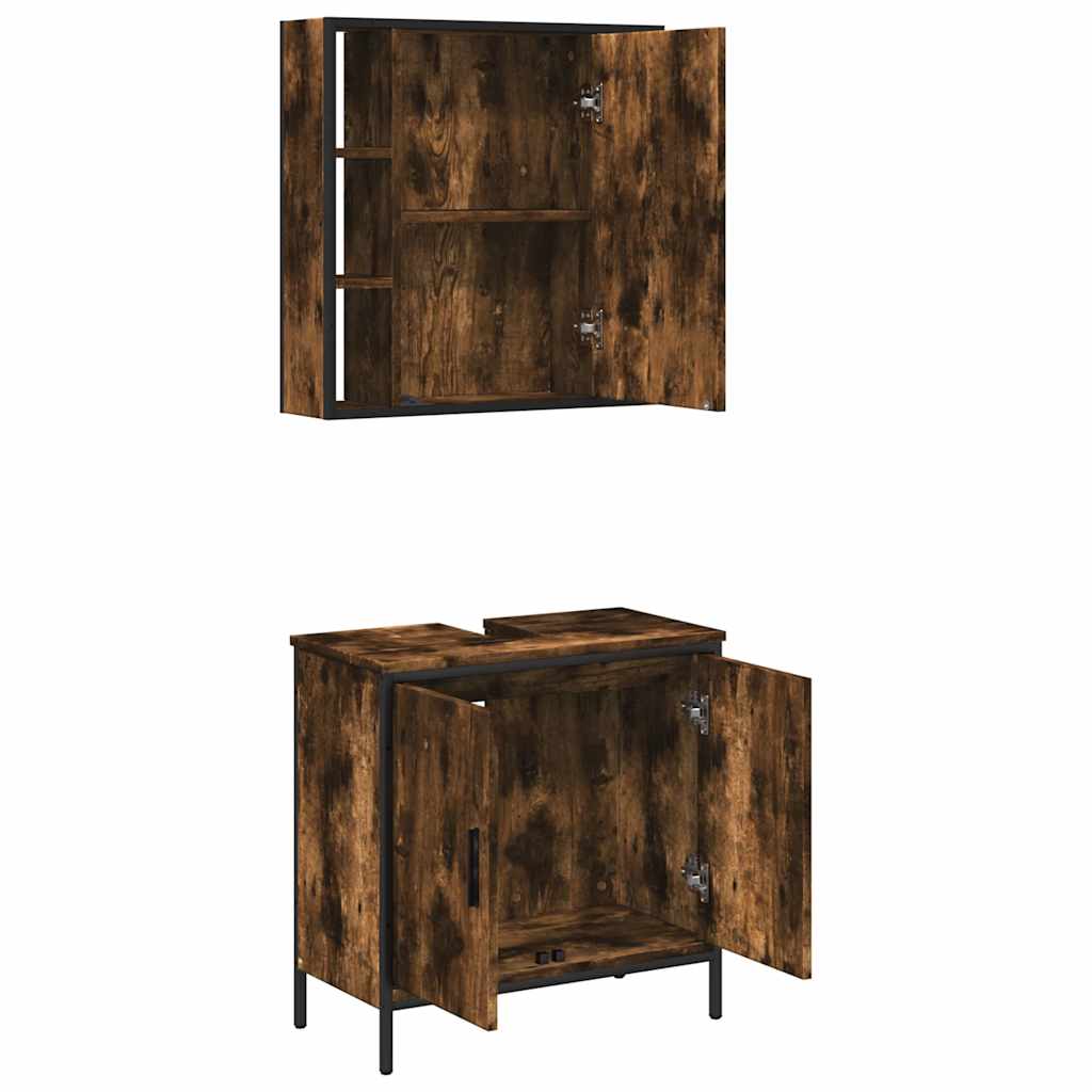 Set Mobili da Bagno 2 pz Rovere Fumo in Legno Multistrato | homemem39