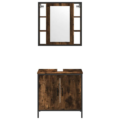 Set Mobili da Bagno 2 pz Rovere Fumo in Legno Multistrato | homemem39