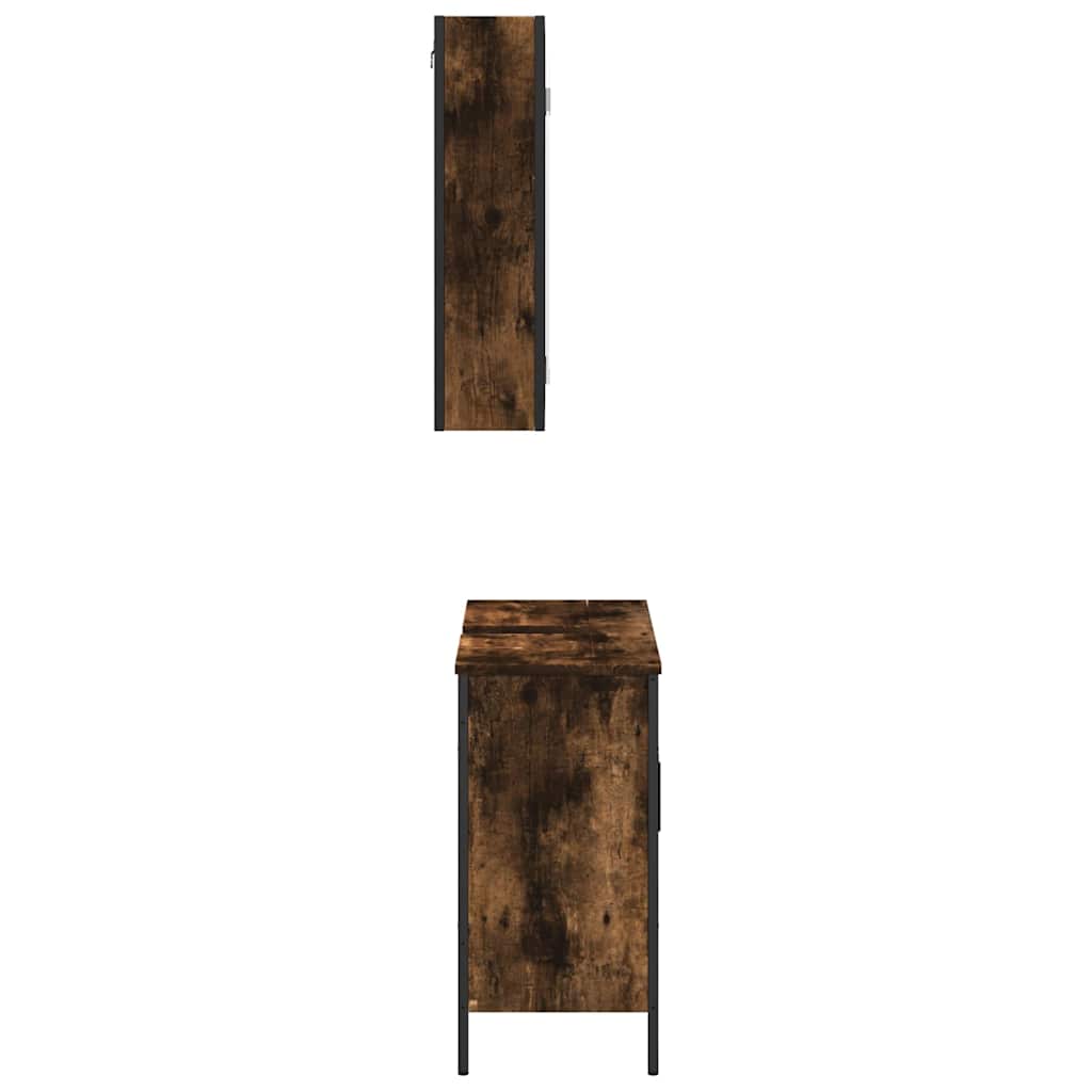 Set Mobili da Bagno 2 pz Rovere Fumo in Legno Multistrato | homemem39