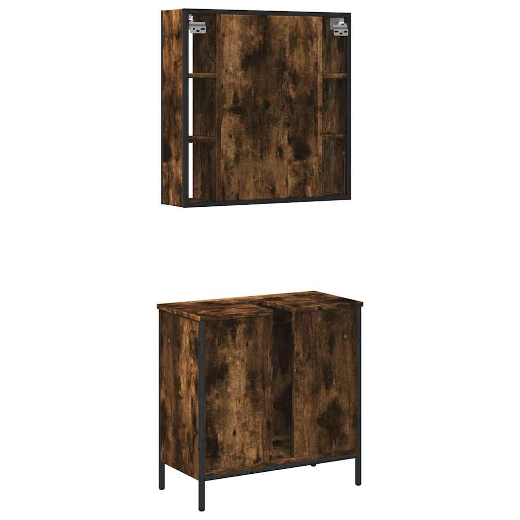 Set Mobili da Bagno 2 pz Rovere Fumo in Legno Multistrato