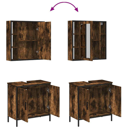 Set Mobili da Bagno 2 pz Rovere Fumo in Legno Multistrato