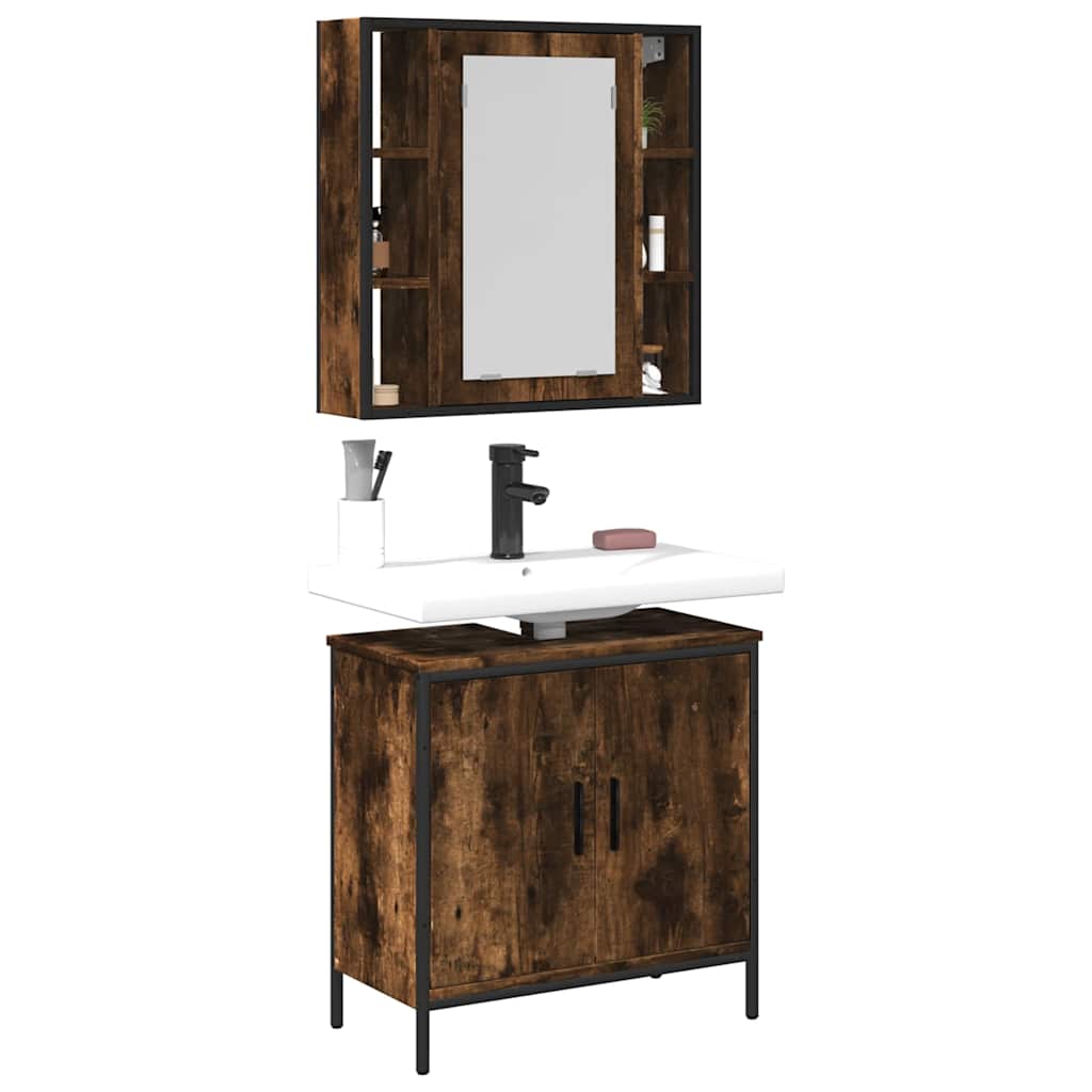 Set Mobili da Bagno 2 pz Rovere Fumo in Legno Multistrato | homemem39