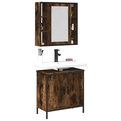 Set Mobili da Bagno 2 pz Rovere Fumo in Legno Multistrato | homemem39