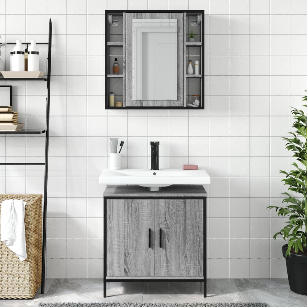 Set Mobili da Bagno 2 pz Grigio Sonoma in Legno Multistrato | homemem39