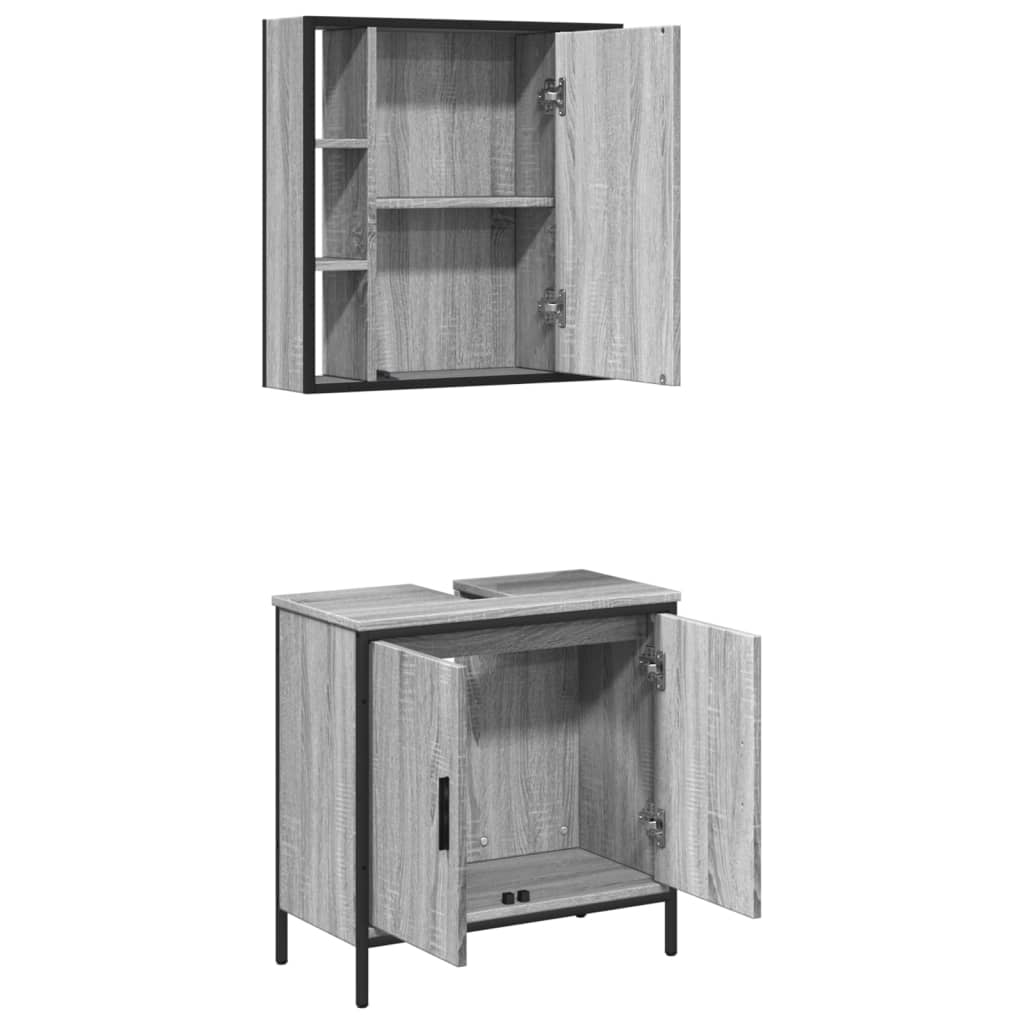 Set Mobili da Bagno 2 pz Grigio Sonoma in Legno Multistrato | homemem39