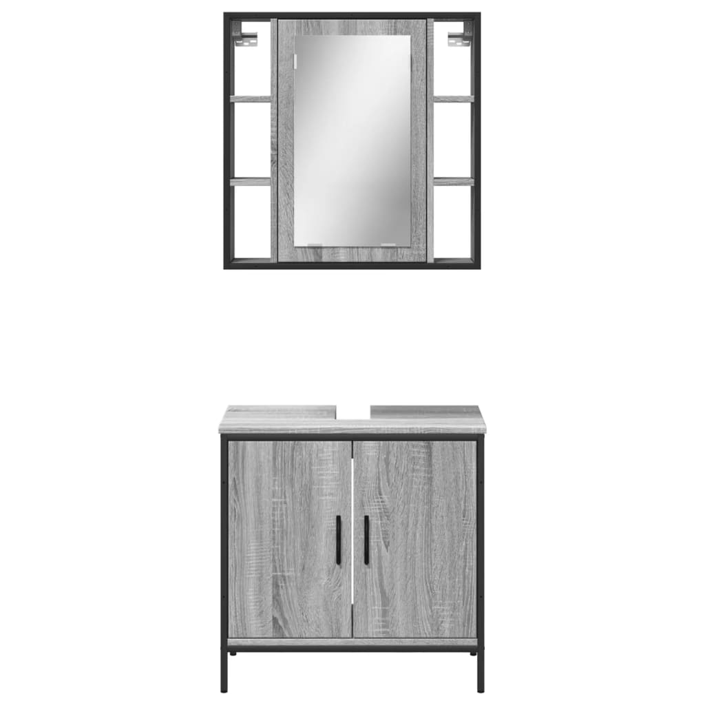 Set Mobili da Bagno 2 pz Grigio Sonoma in Legno Multistrato | homemem39