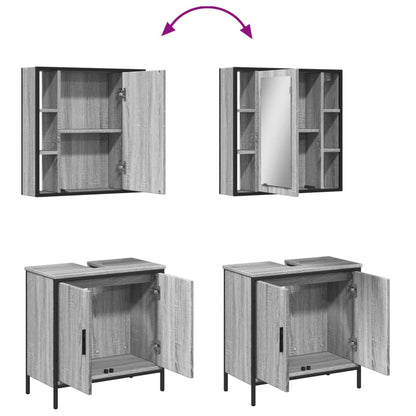 Set Mobili da Bagno 2 pz Grigio Sonoma in Legno Multistrato | homemem39