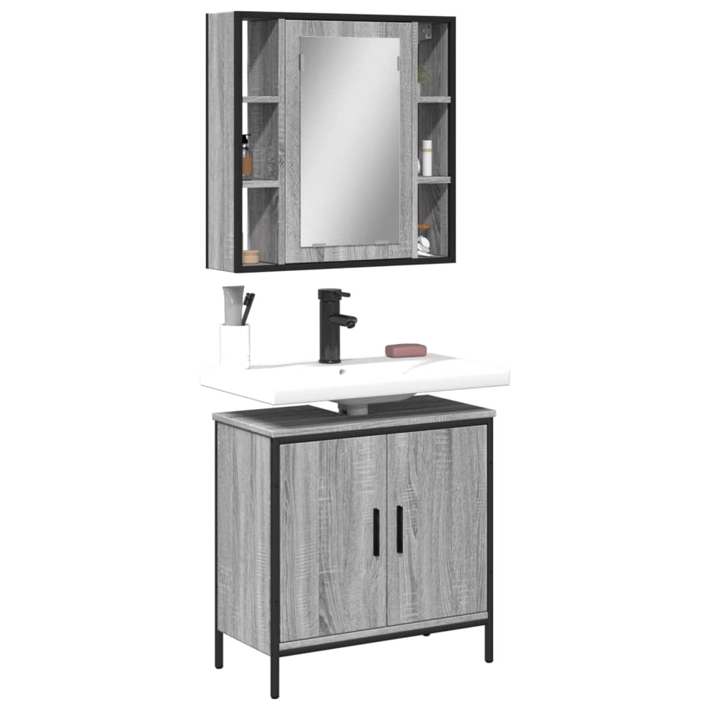 Set Mobili da Bagno 2 pz Grigio Sonoma in Legno Multistrato | homemem39
