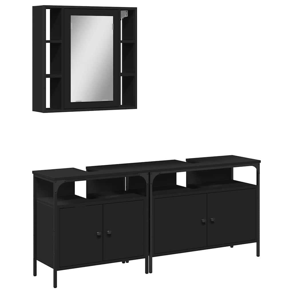Set di Mobili da Bagno 3 pz Nero in Legno Multistrato | homemem39