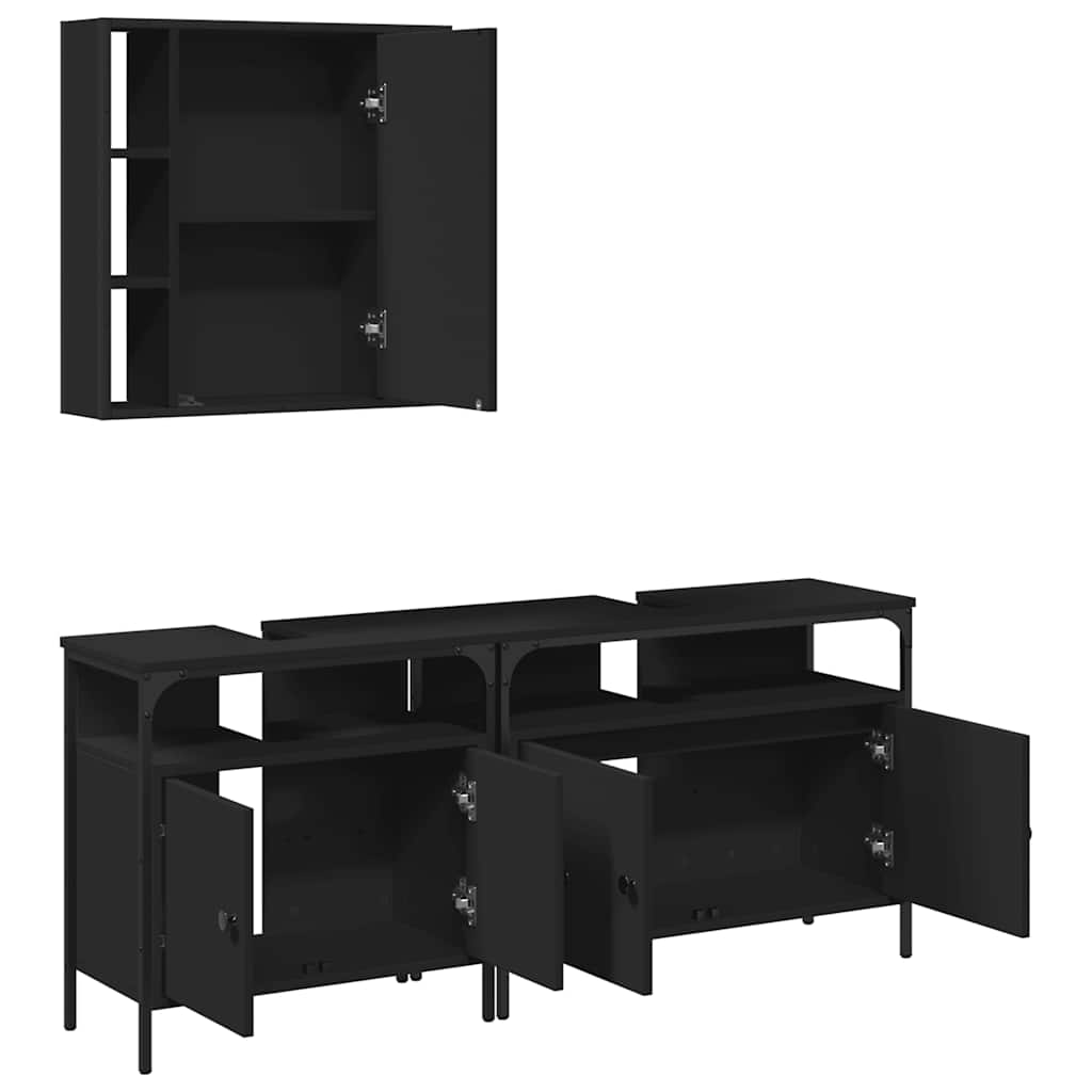 Set di Mobili da Bagno 3 pz Nero in Legno Multistrato | homemem39