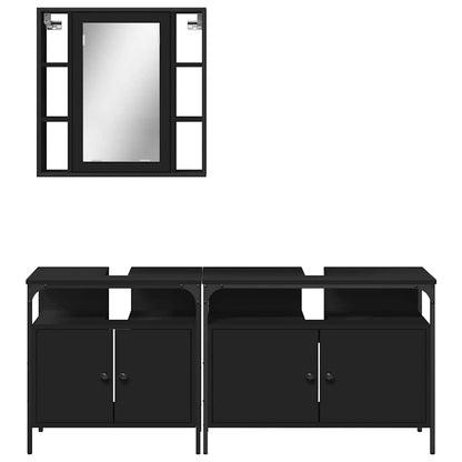 Set di Mobili da Bagno 3 pz Nero in Legno Multistrato | homemem39