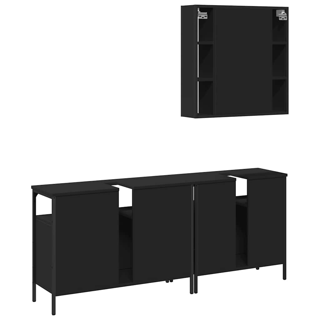 Set di Mobili da Bagno 3 pz Nero in Legno Multistrato | homemem39