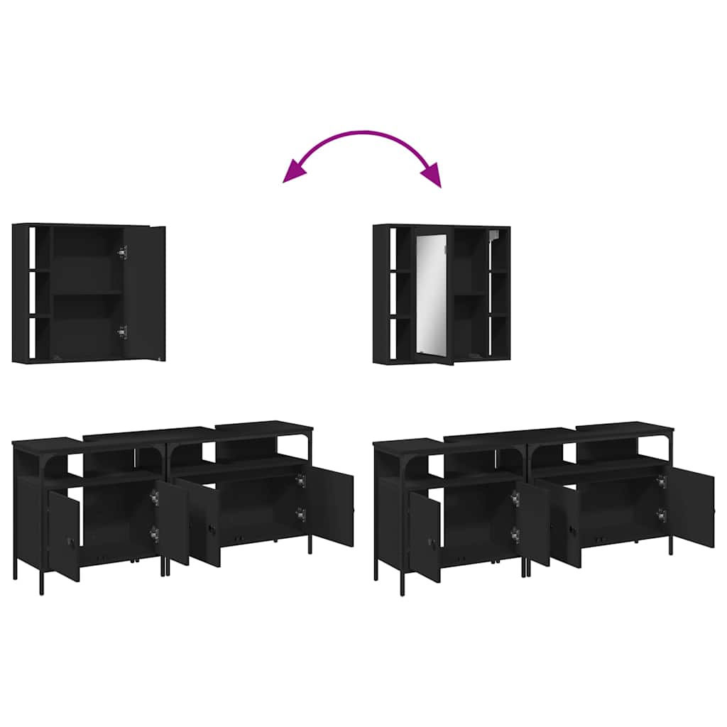 Set di Mobili da Bagno 3 pz Nero in Legno Multistrato | homemem39