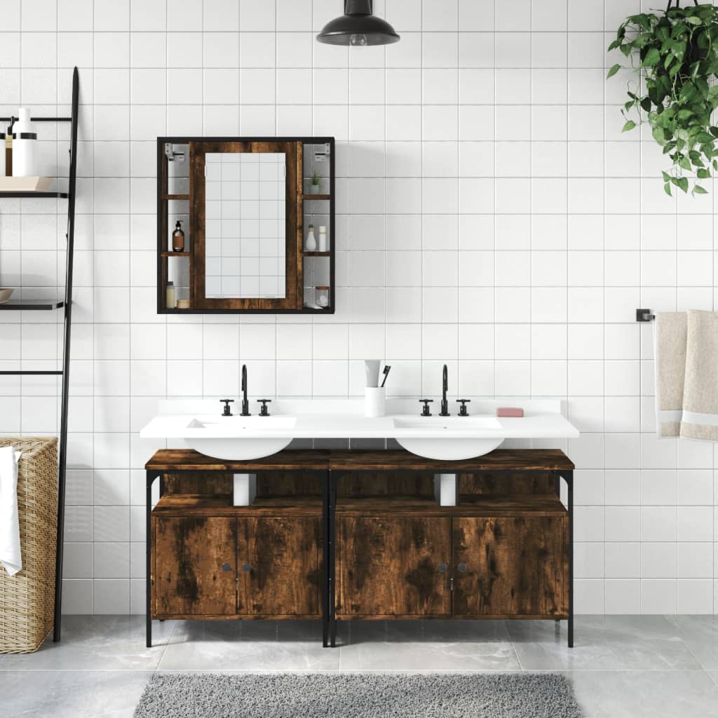Set Mobili da Bagno 3 pz Rovere Fumo in Legno Multistrato | homemem39