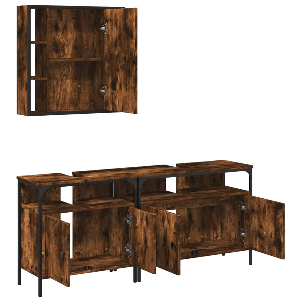 Set Mobili da Bagno 3 pz Rovere Fumo in Legno Multistrato | homemem39