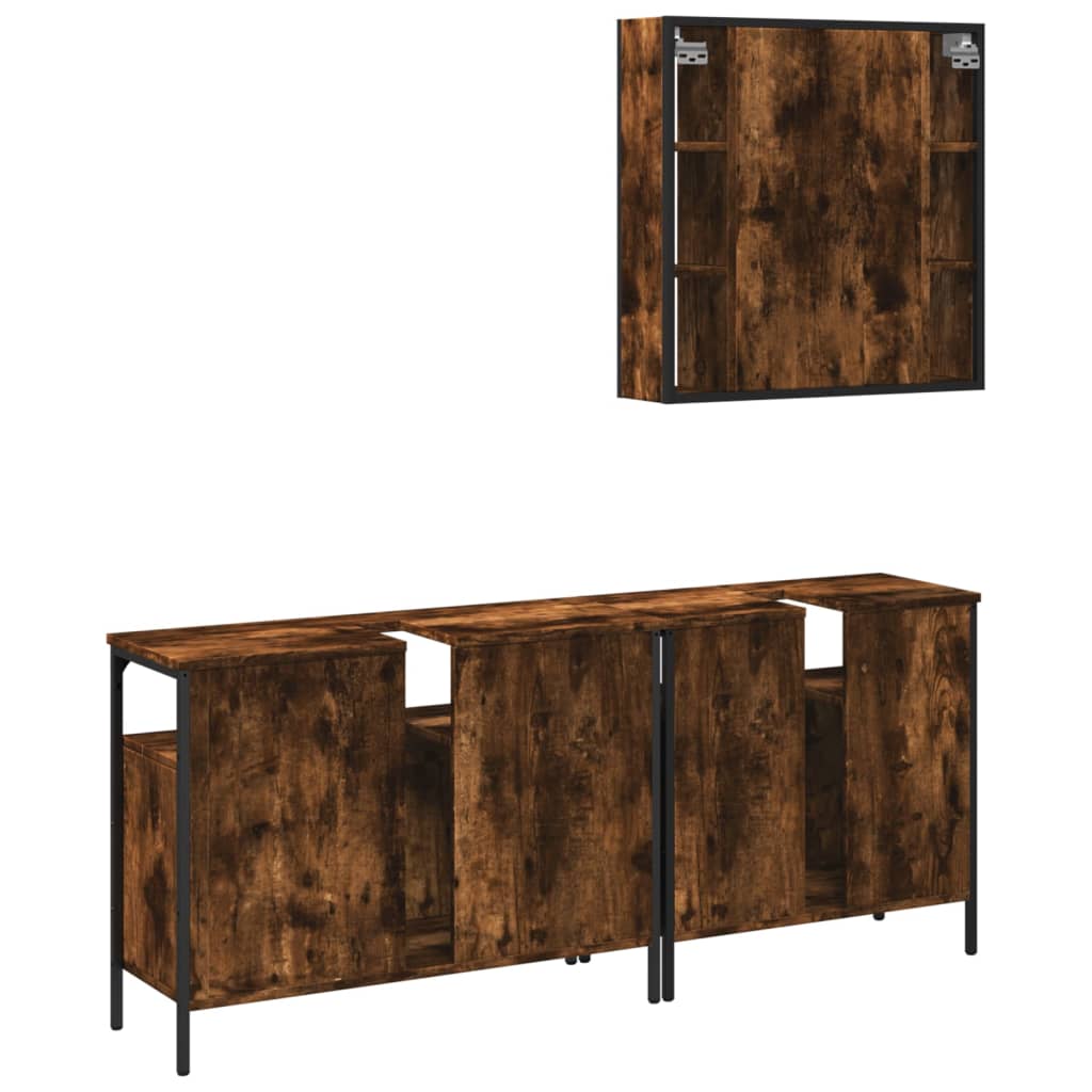 Set Mobili da Bagno 3 pz Rovere Fumo in Legno Multistrato | homemem39