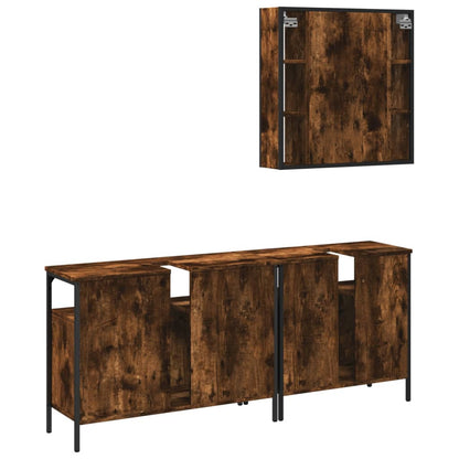 Set Mobili da Bagno 3 pz Rovere Fumo in Legno Multistrato