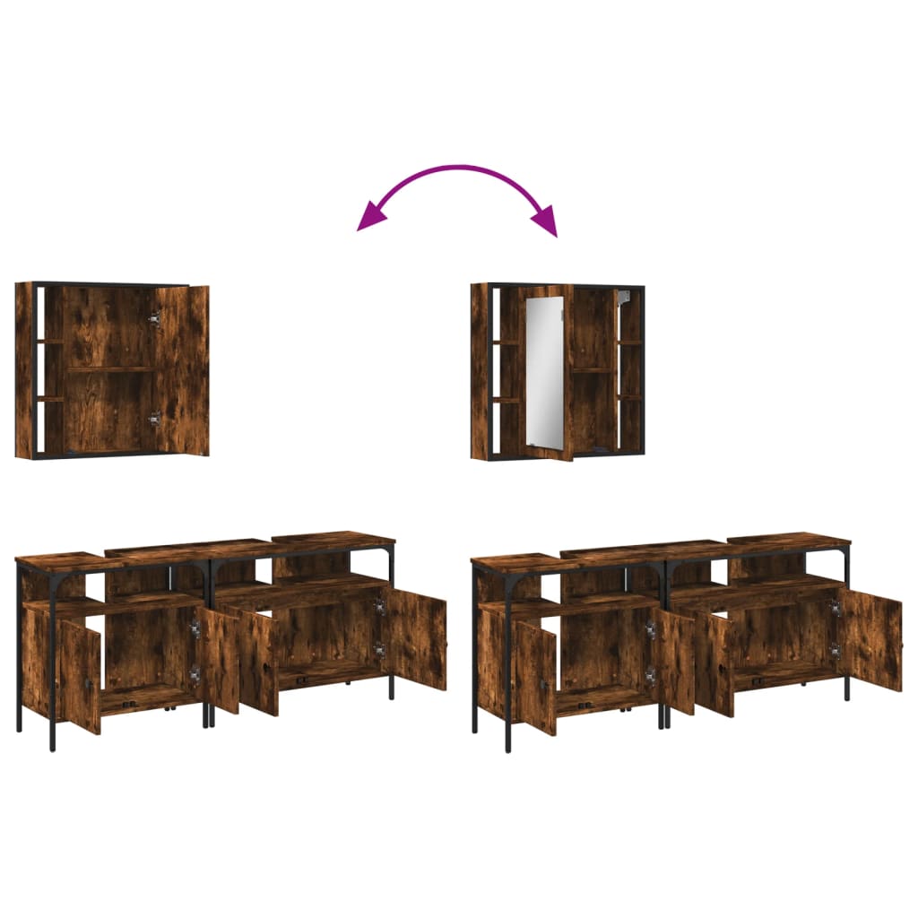 Set Mobili da Bagno 3 pz Rovere Fumo in Legno Multistrato