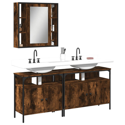 Set Mobili da Bagno 3 pz Rovere Fumo in Legno Multistrato | homemem39