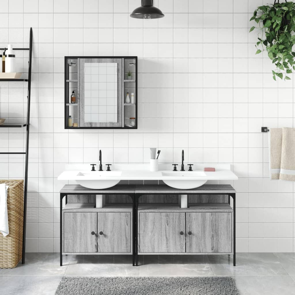 Set Mobili da Bagno 3 pz Grigio Sonoma in Legno Multistrato | homemem39